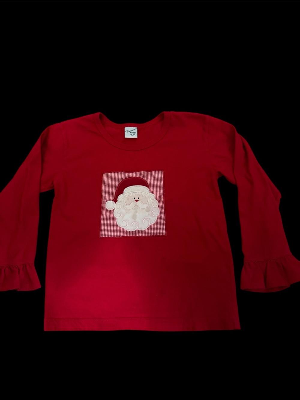 Girls' Red Santa Appliqué Long-Sleeve Ruffle Cuff Top Glorimont 6X
